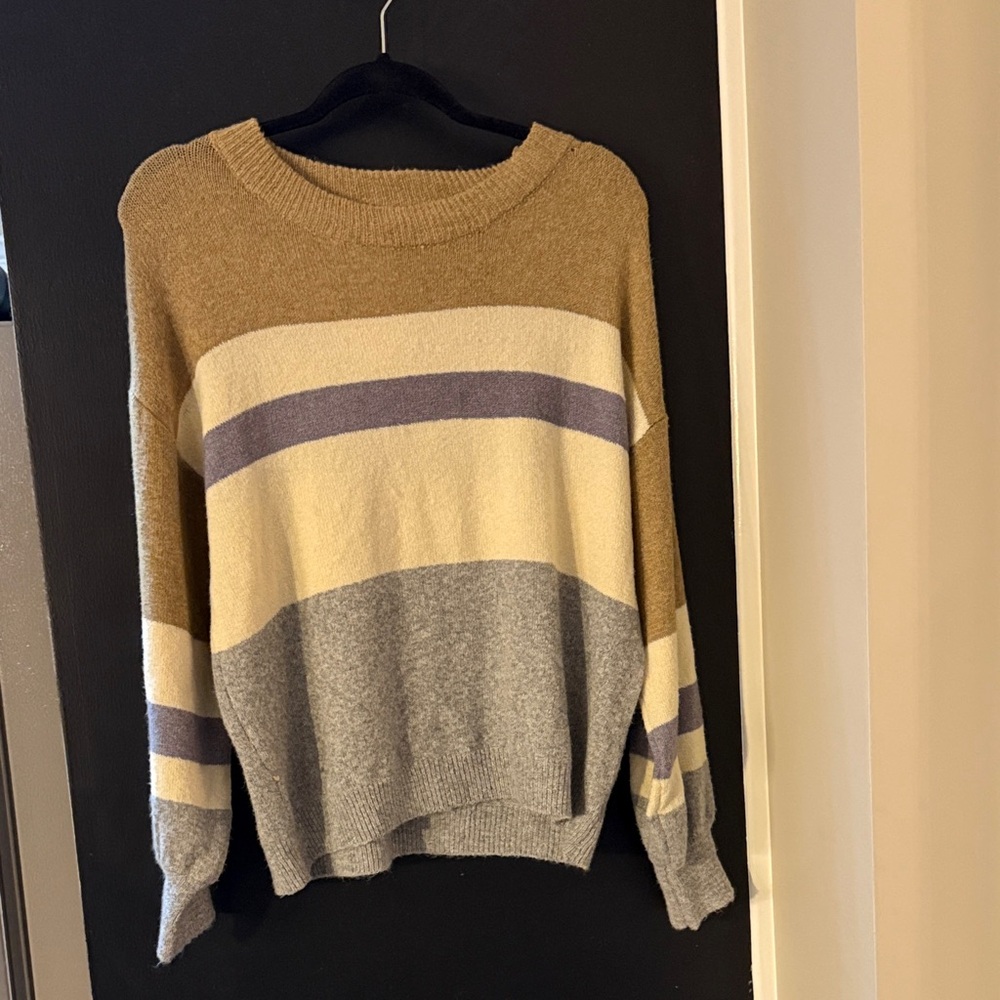 Striped Tan, Cream, and Gray Sweater